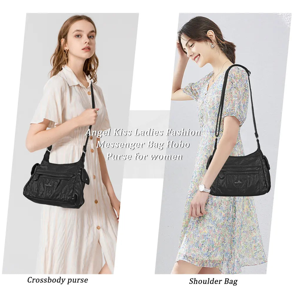 Classic Multi-Pocket Vegan Leather Shoulder Bag – Stylish &amp; Functional