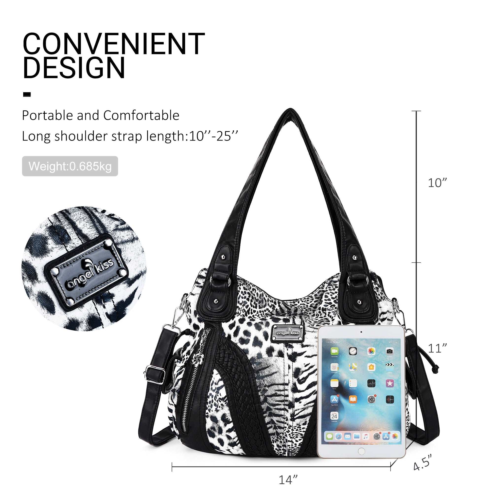 washed Leopard print Daily women Comfort hobo handbag