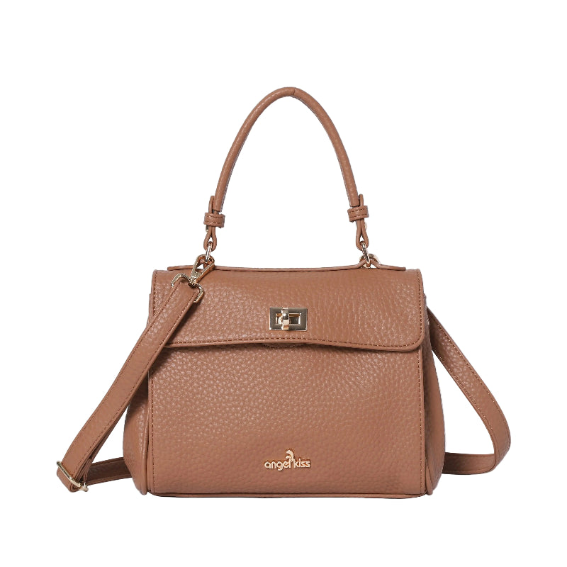 Top Handle Crossbody Bag with Turn-Lock Closure