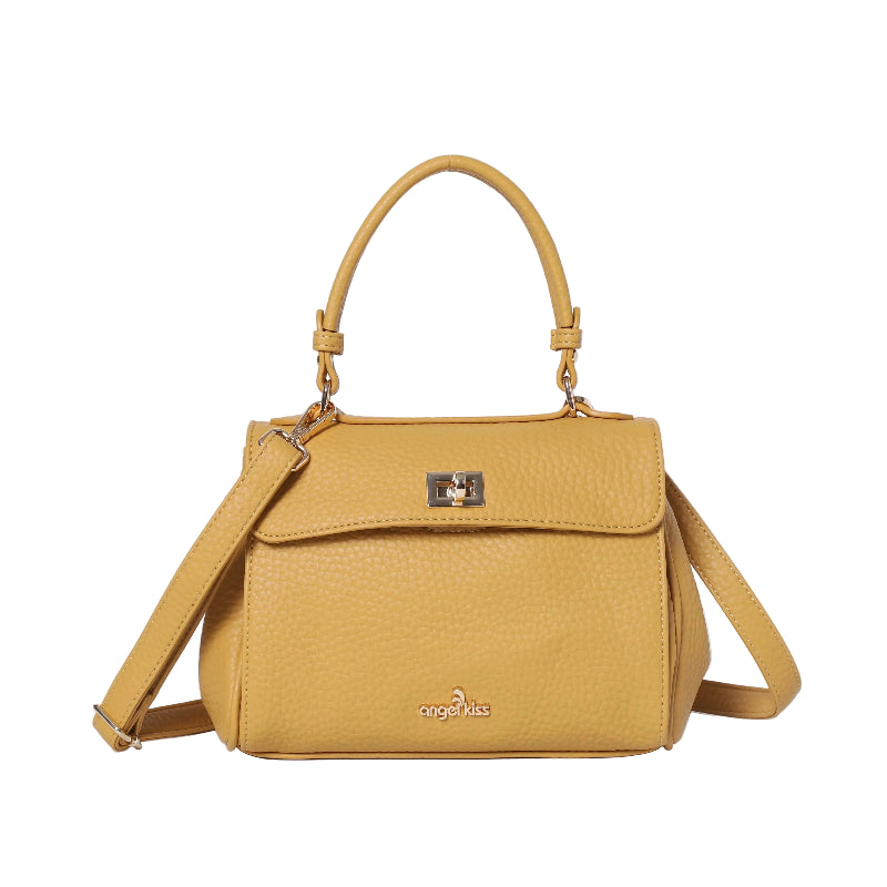 Top Handle Crossbody Bag with Turn-Lock Closure