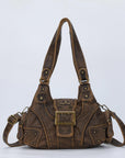 Retro Trend Patchwork Leopard Print Vegan Leather Shoulder Tote Bag