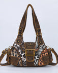 Retro Trend Patchwork Leopard Print Vegan Leather Shoulder Tote Bag