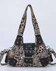 Retro Trend Patchwork Leopard Print Vegan Leather Shoulder Tote Bag