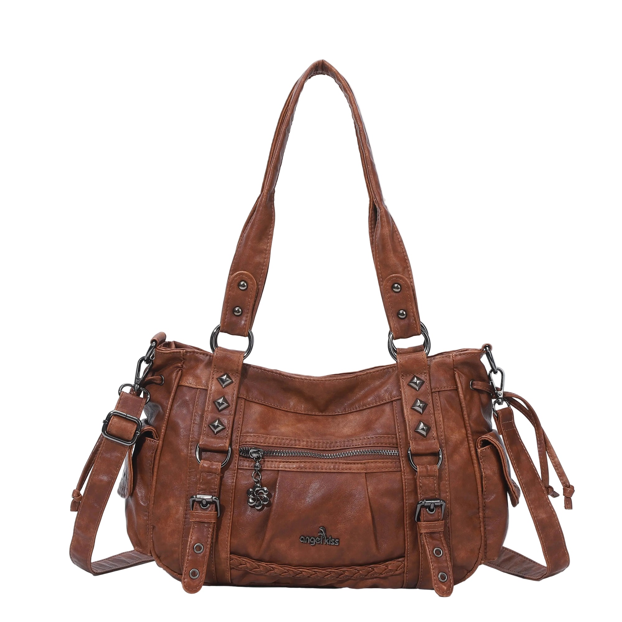 Vintage Studded Vegan Leather Everyday Bag | Custom Hardware