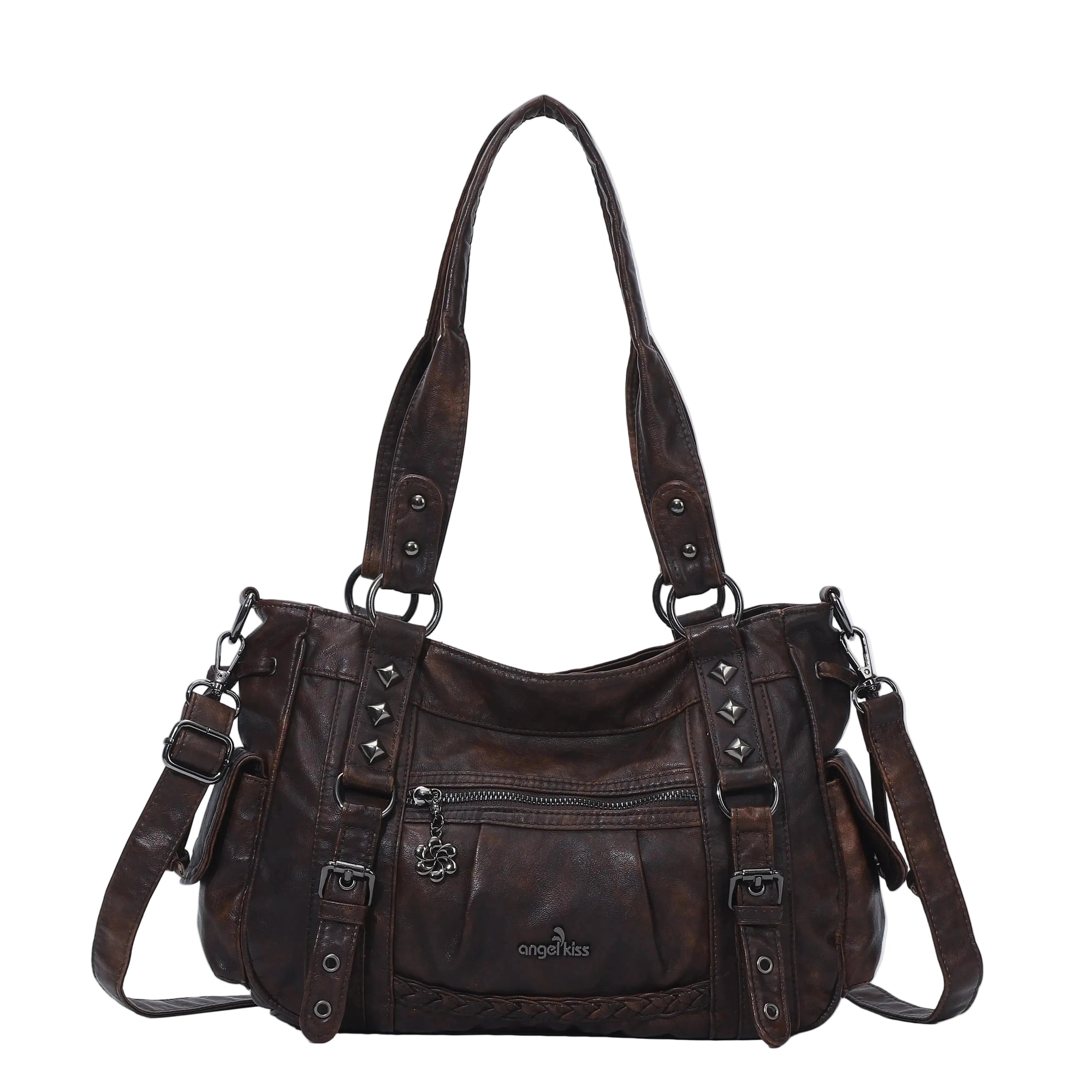 Vintage Studded Vegan Leather Everyday Bag | Custom Hardware