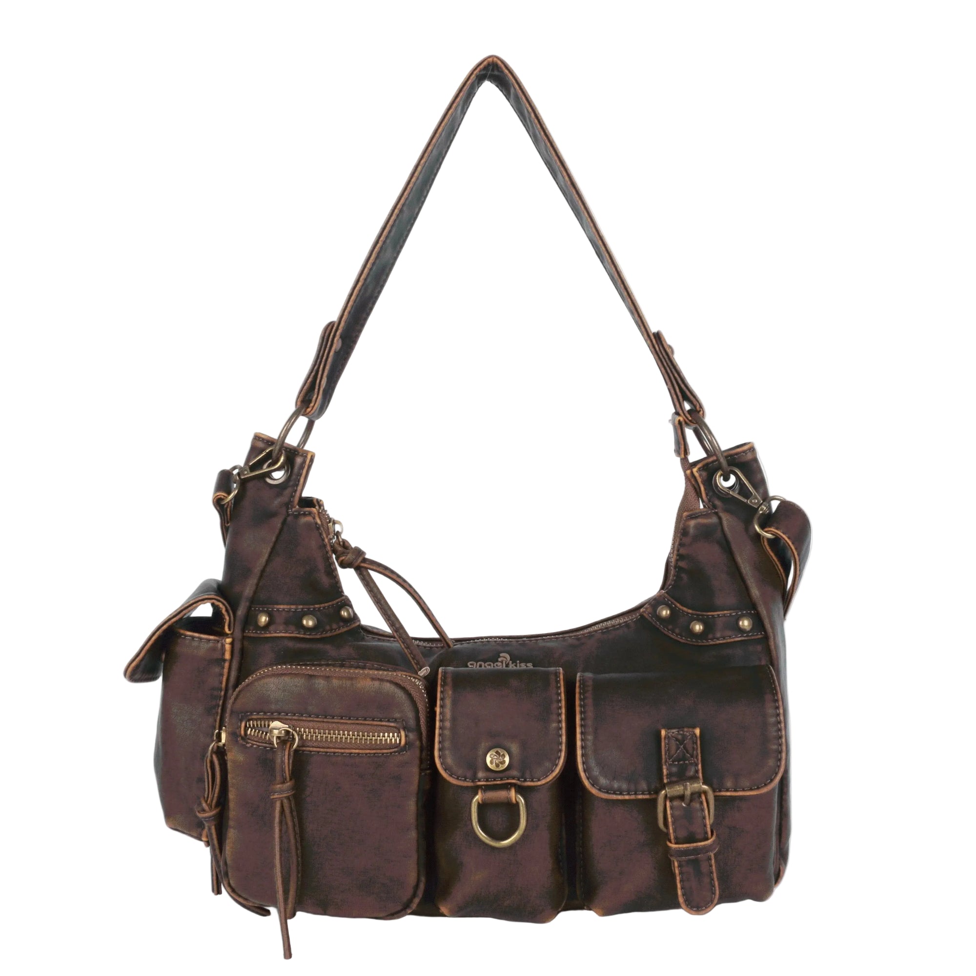 Vintage-Inspired Vegan Leather Shoulder Bag with Multi-Pocket Vintage-Inspired Vegan Leather Shoulder Bag with Multi-Pocket