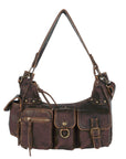 Vintage-Inspired Vegan Leather Shoulder Bag with Multi-Pocket Design