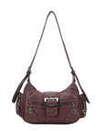 Washed Y2K Buckle Shoulder Bag with Floral Zipper Detail