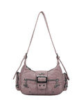 Washed Y2K Buckle Shoulder Bag with Floral Zipper Detail