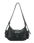 Washed Y2K Buckle Shoulder Bag with Floral Zipper Detail