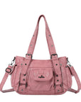 Textured Multi-Pocket Shoulder Bag with Rivet Details