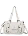 Textured Multi-Pocket Shoulder Bag with Rivet Details