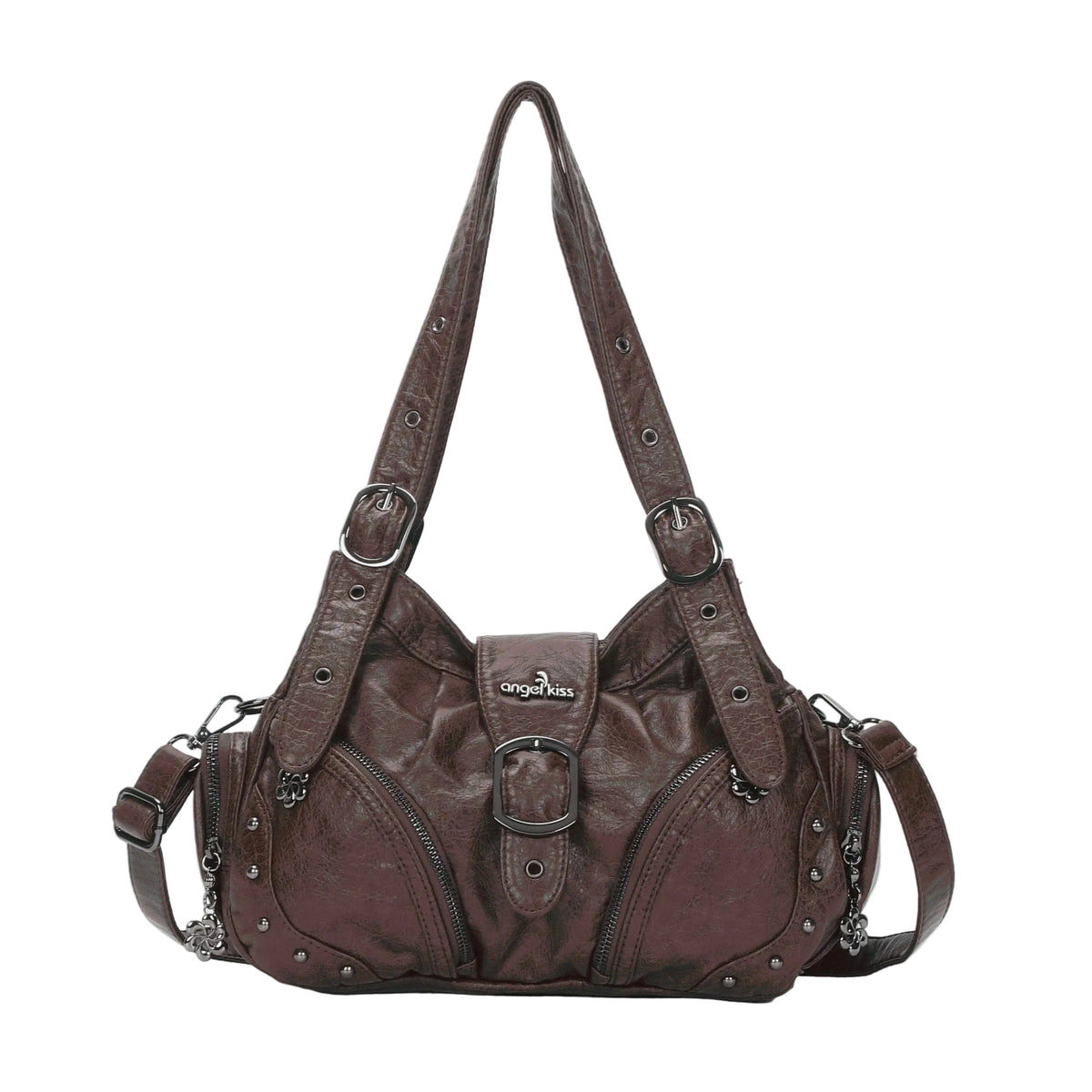 Vintage Washed Multi-Zip Moto Shoulder Bag