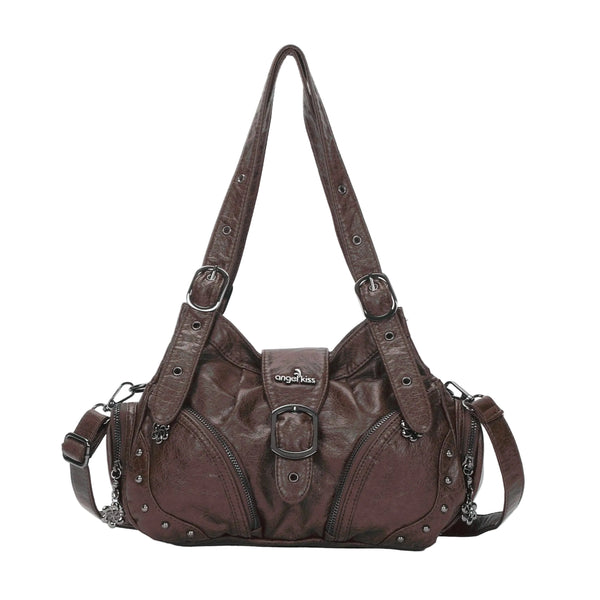 Vintage Washed Multi-Zip Moto Shoulder Bag