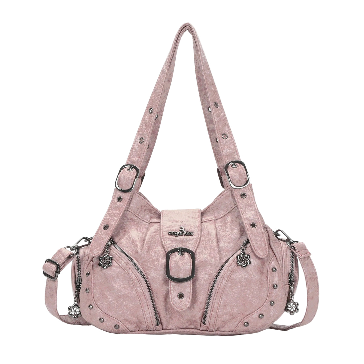 Vintage Washed Multi-Zip Moto Shoulder Bag
