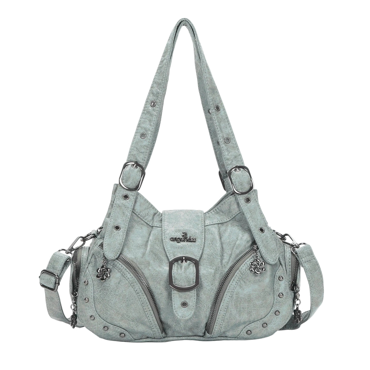Vintage Washed Multi-Zip Moto Shoulder Bag