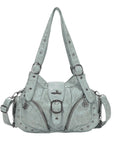 Vintage Washed Multi-Zip Moto Shoulder Bag