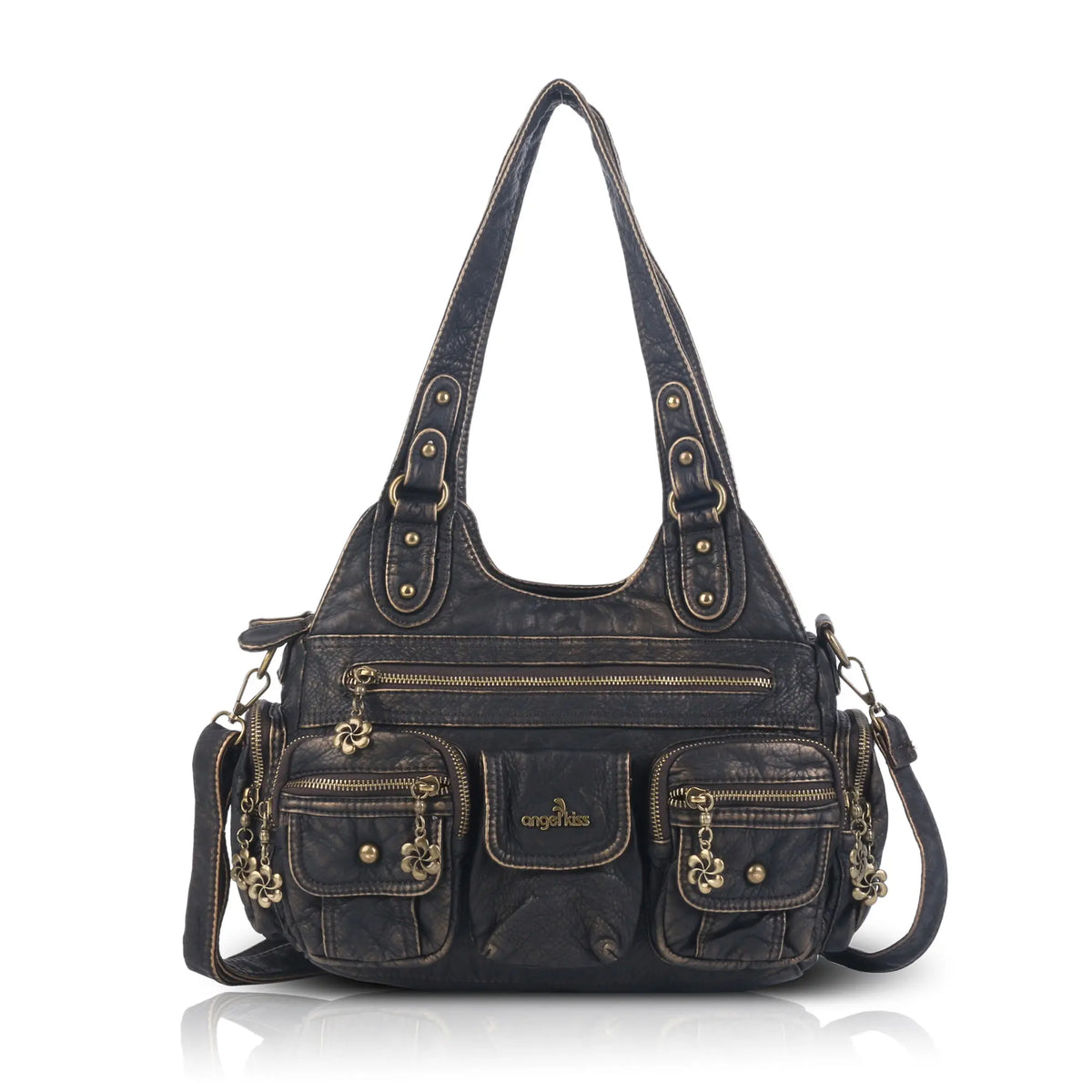 Vintage Bronze PU Leather Handbag – Multi-Pocket Shoulder Tote Vintage Bronze PU Leather Handbag – Multi-Pocket Shoulder Tote