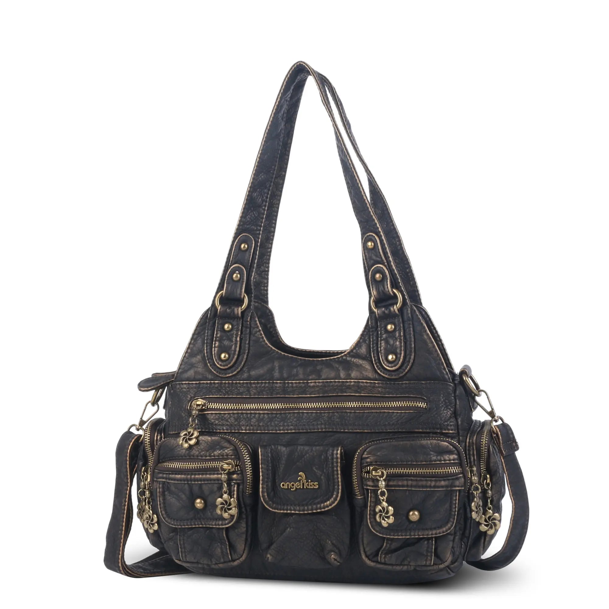 Vintage Bronze PU Leather Handbag – Multi-Pocket Shoulder Tote Vintage Bronze PU Leather Handbag – Multi-Pocket Shoulder Tote