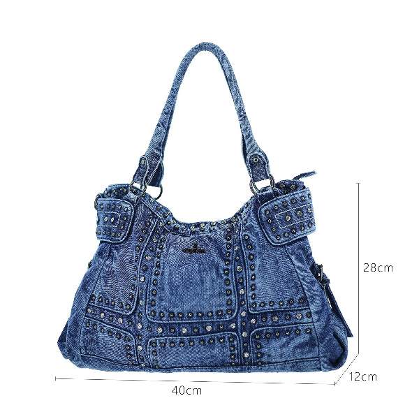 Vintage Denim Rivet Large Capacity Tote Shoulder Bag