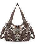 washed Leopard print Daily women Comfort hobo handbag-Angelkiss Bag