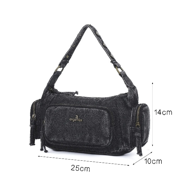 Vintage Washed Multi-Zip Women’s Shoulder Bag