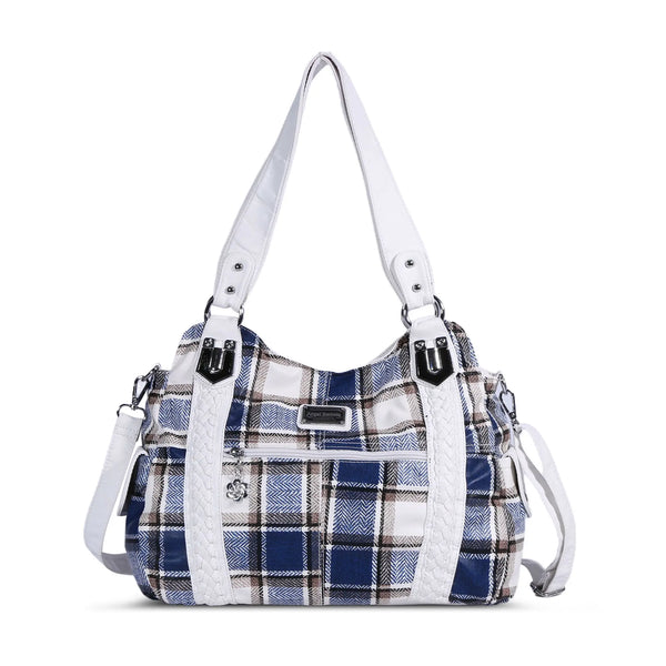 large capacity vintage plaid oil painting handbag