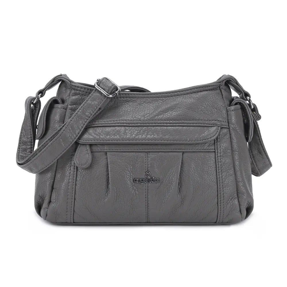 Classic Multi-Pocket Vegan Leather Shoulder Bag – Stylish &amp; Functional