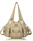 Women Shouder Handbag of Washed PU with Multi-pockets