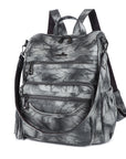 Multi-functional wash pu leather tie-dye backpack