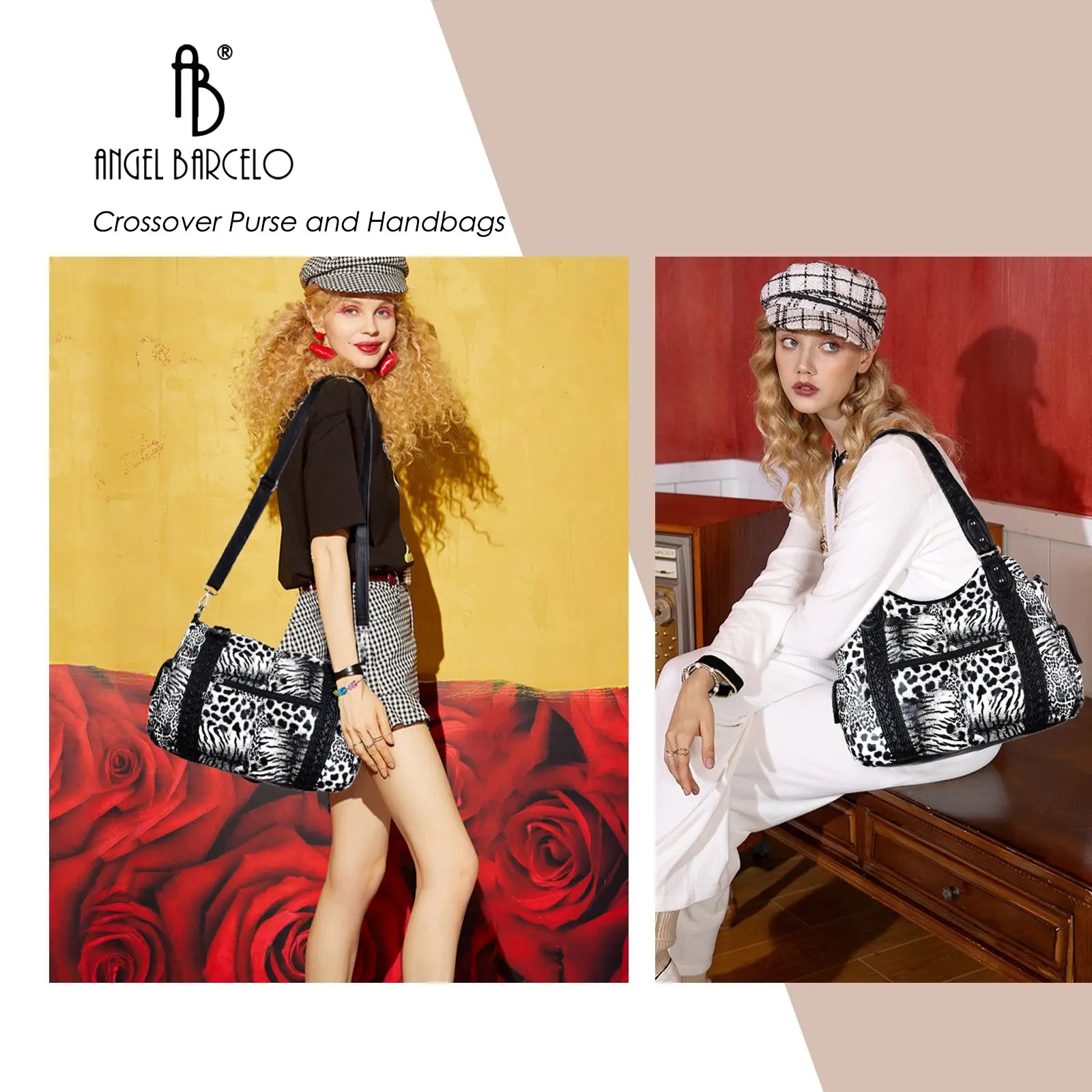 large capacity vintage plaid oil painting handbag