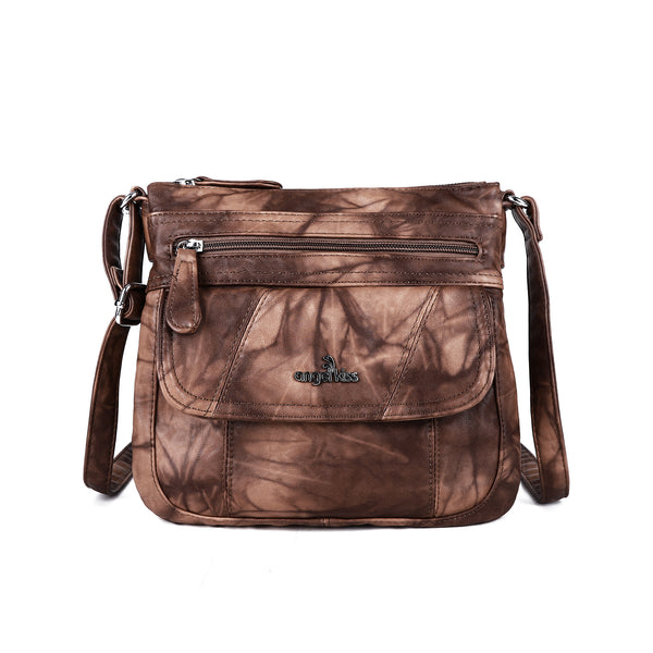 Marbled Washed PU Flap Pocket Crossbody Bag