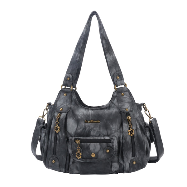 PU leather women's shoulder bag with tie-dye wash water