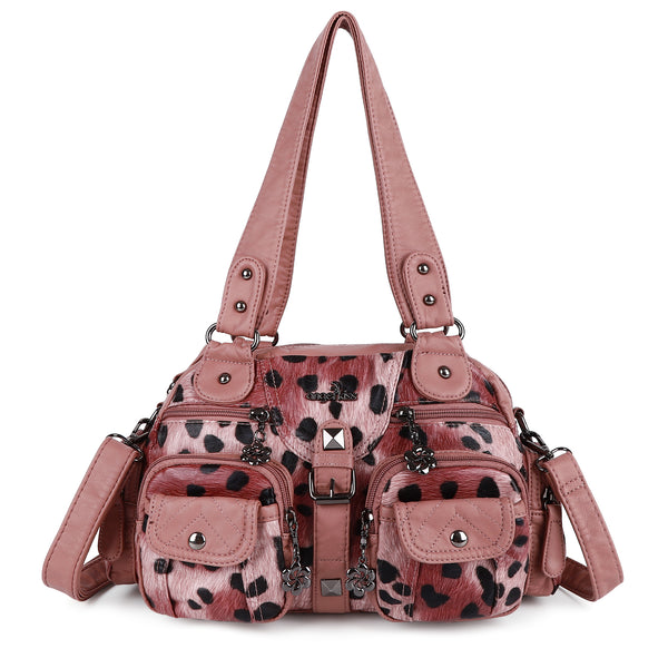 Washed Leather  Leopard print waterproof Handbag Unique Style For Women shoulder bag