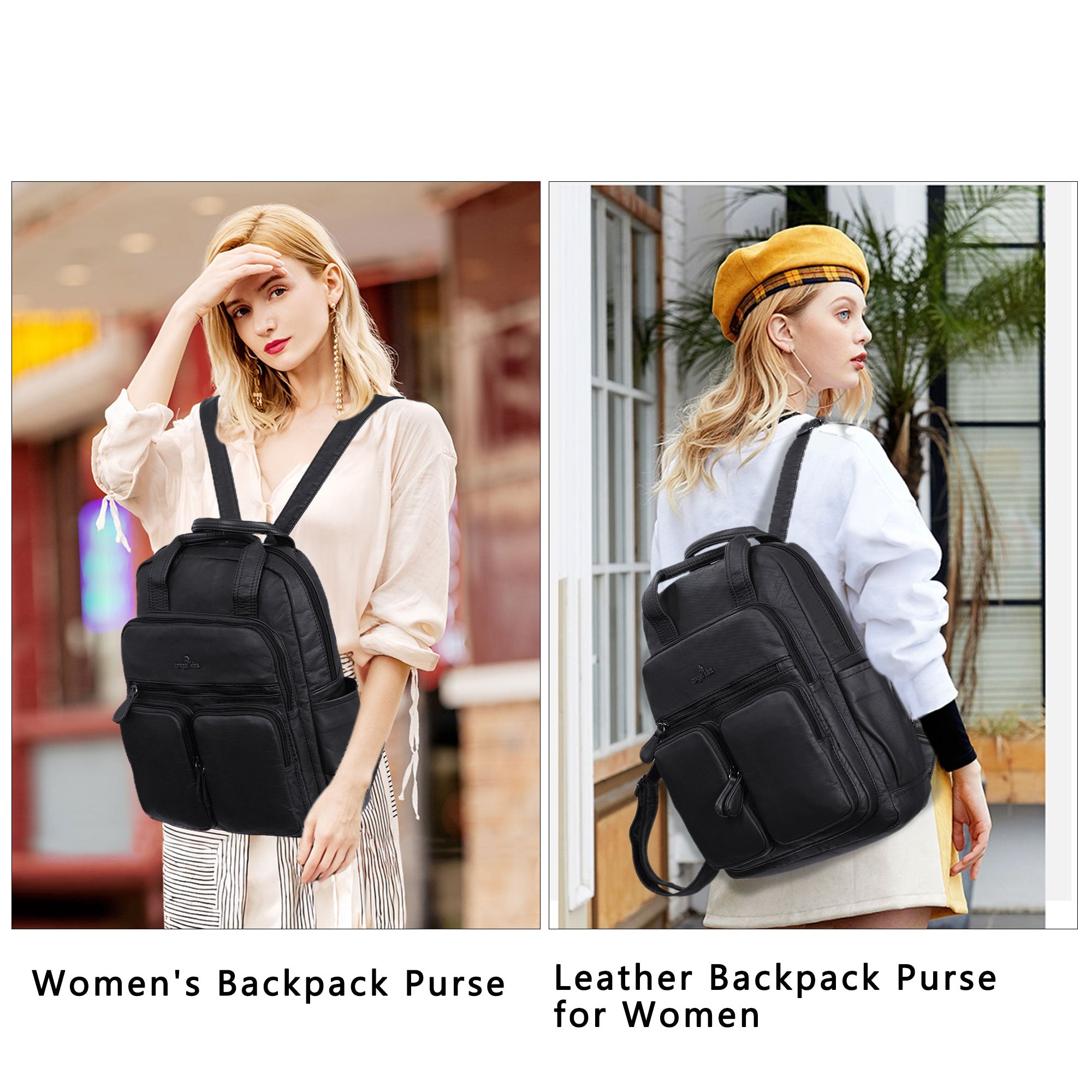 Angel Kiss Backpack Purse for Women, Soft Washed Leather Backpack