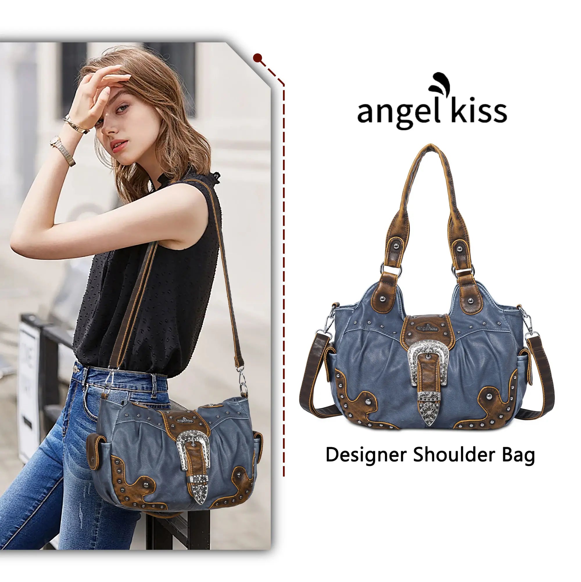 Ladies exquisite chic denim handbag satchel | Angel kiss