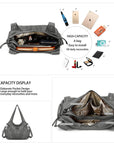 washed Large capacity Daily women Waterproof unique hobo handbag