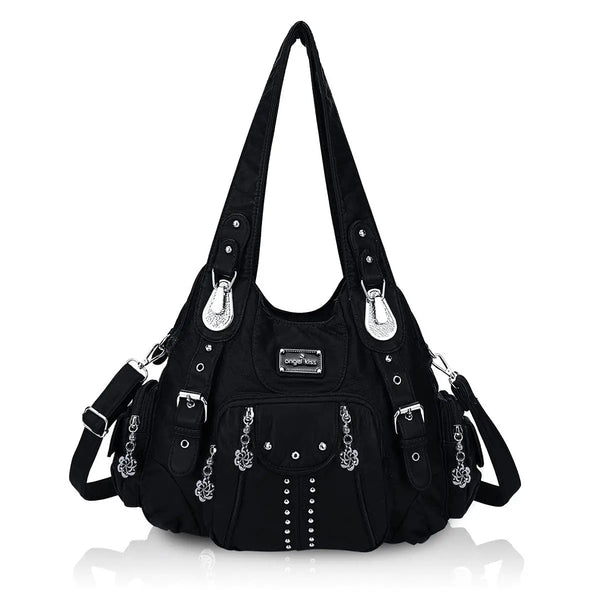 Washed Leopard Print Vintage Multi-Pocket Shoulder Bag for Women