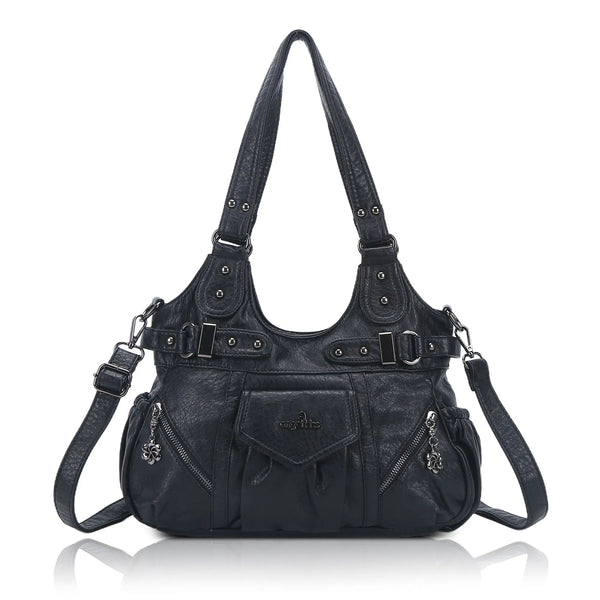 Multi-Pocket Vegan Leather Tote Crossbody Bag | 5 Colors Available