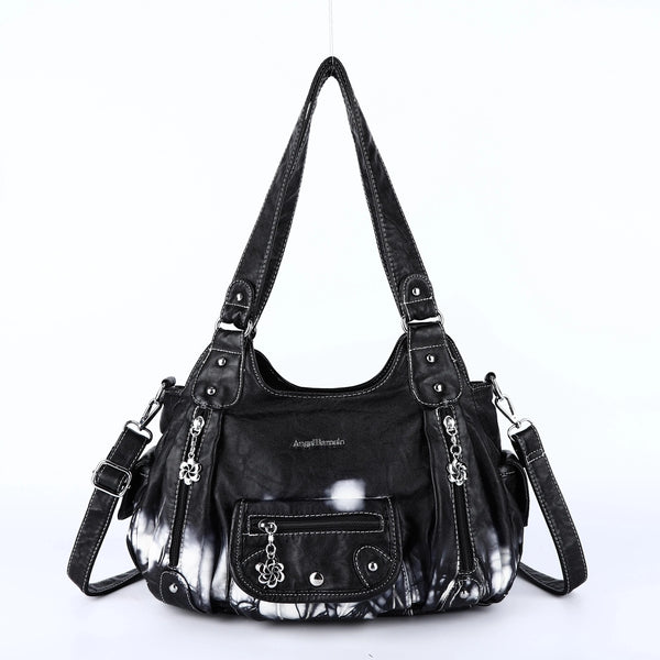 Tie-dye absorbent PU leather shoulder bag for women