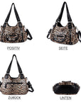 Leopard print wash PU leather women's shoulder bag tote bag