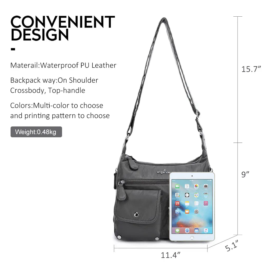 Small Plaid Washed PU Leather Multi-Pocket Crossbody Bag
