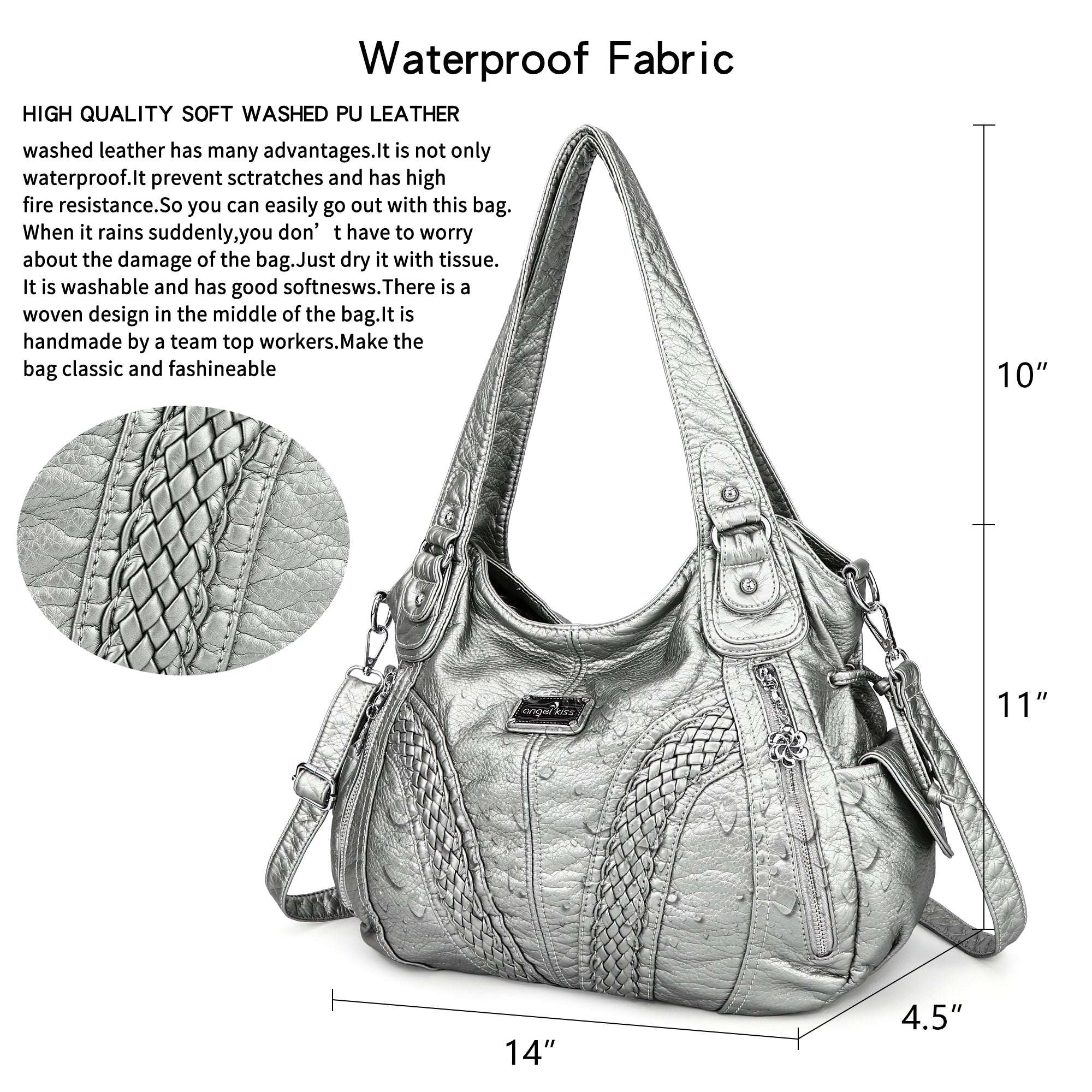 washed Large capacity Daily women Waterproof unique hobo handbag