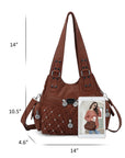 Women Large capacity hobo  Handbag Washed PU Leather