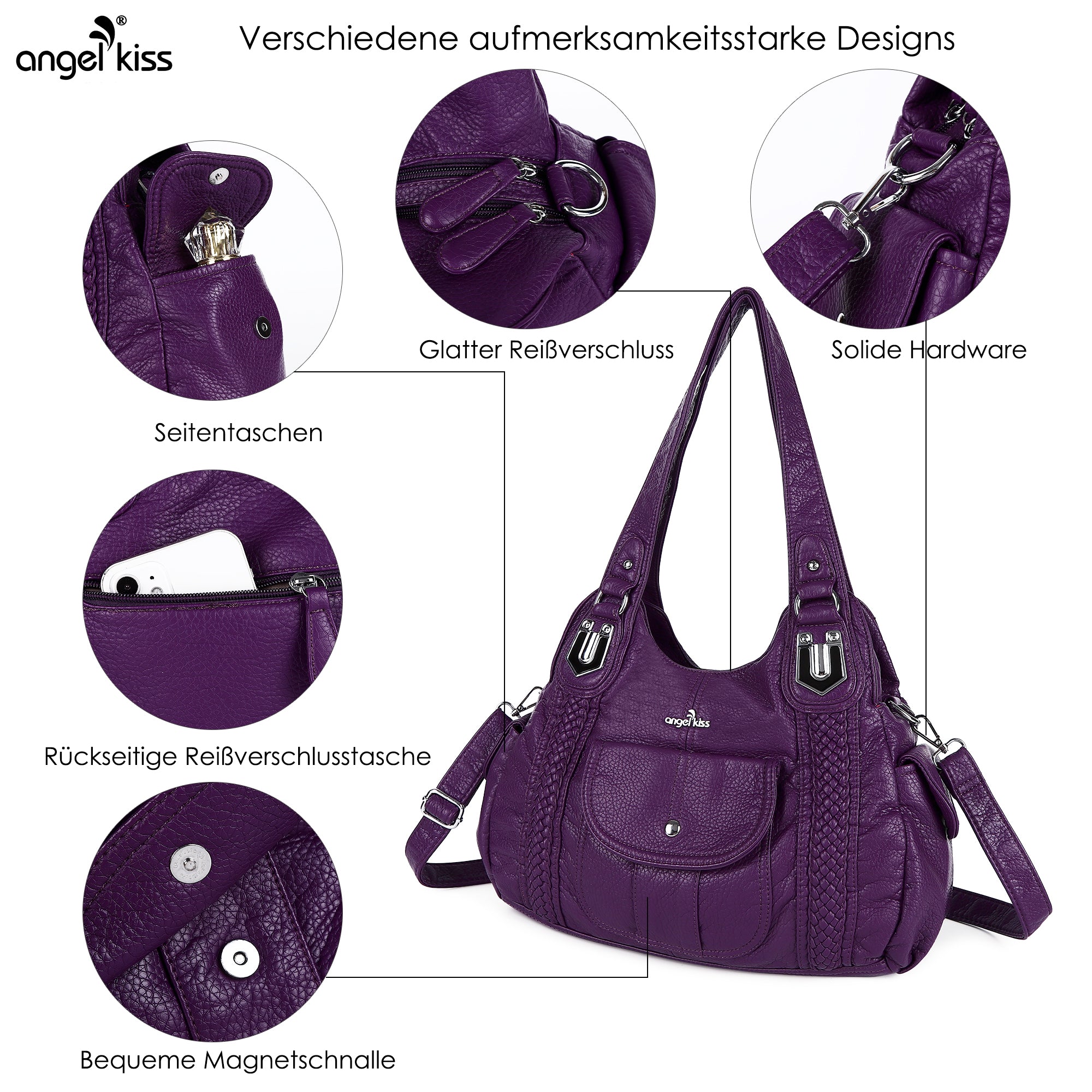 Woven Trim Washed Vegan Leather Hobo Bag – Angelkiss Bag