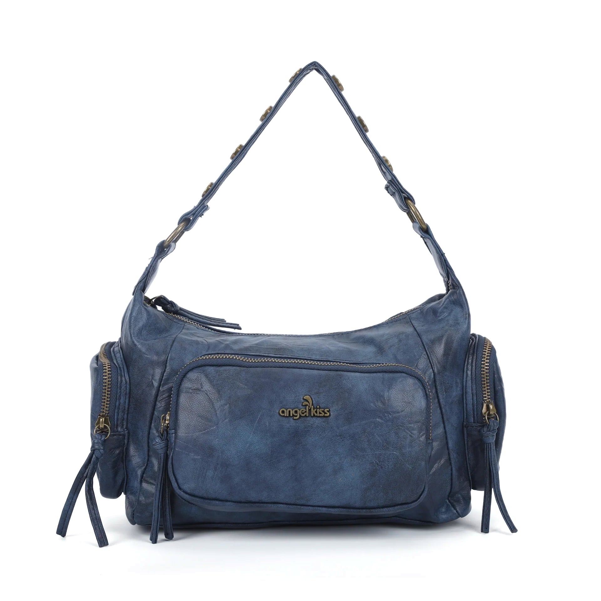 Vintage Solid Color Denim Ladies tote shoulder bag-Angelkiss Bag