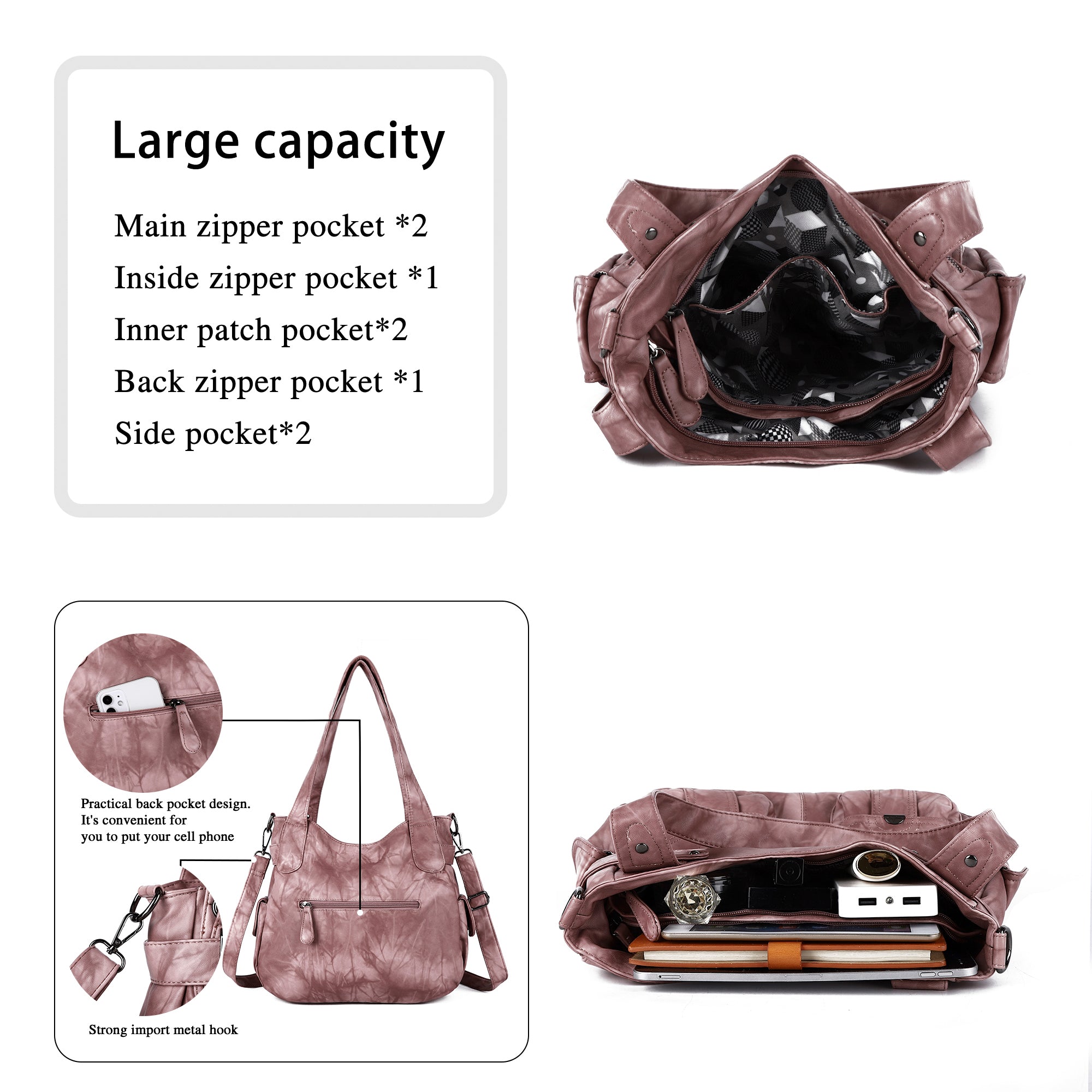 Washed Leather Hobobags Women Shoulder Bags