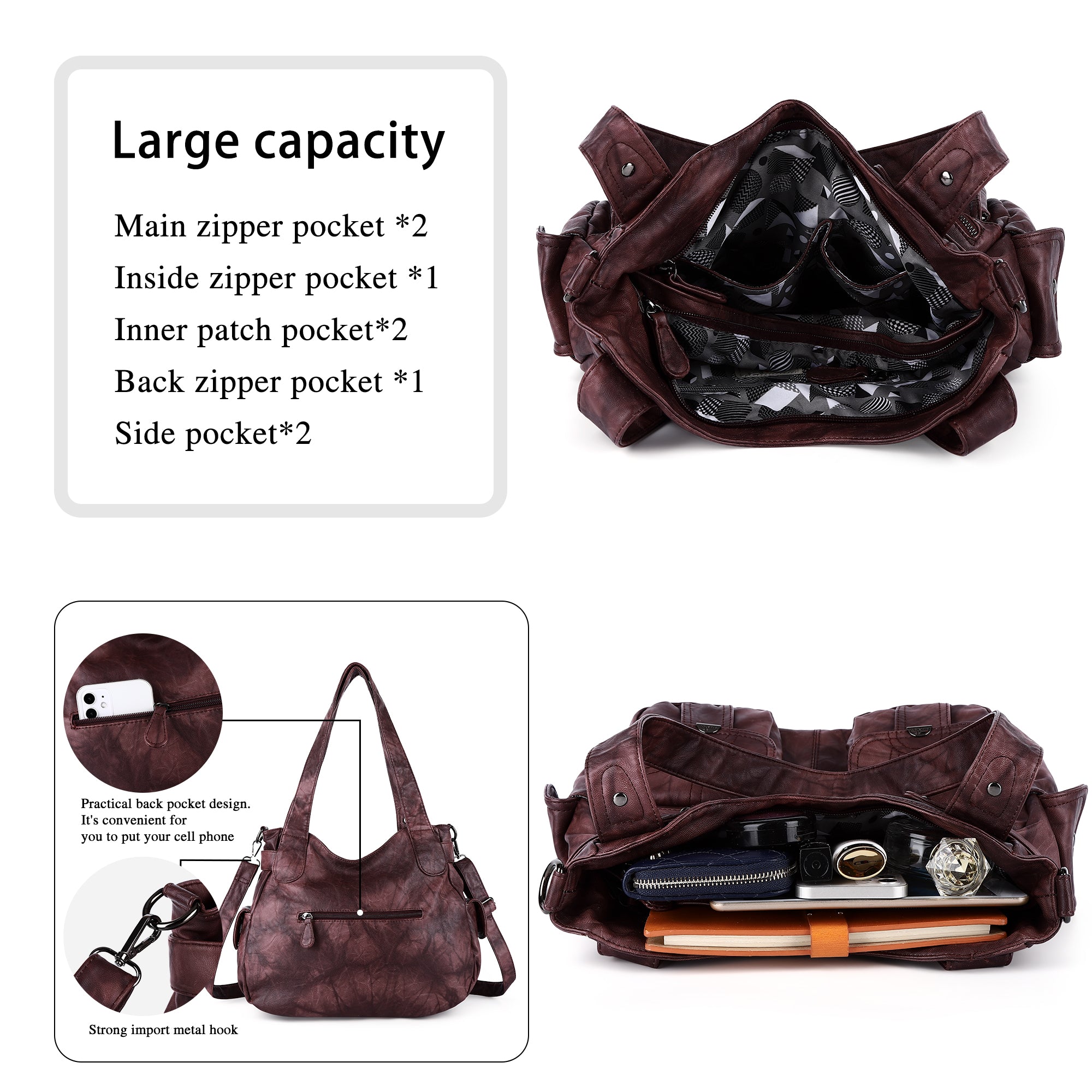 Washed Leather Hobobags Women Shoulder Bags