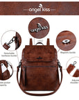 pu leather detachable shoulder strap backpack/crossbody bag