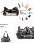 washed Large capacity Daily women Waterproof unique hobo handbag